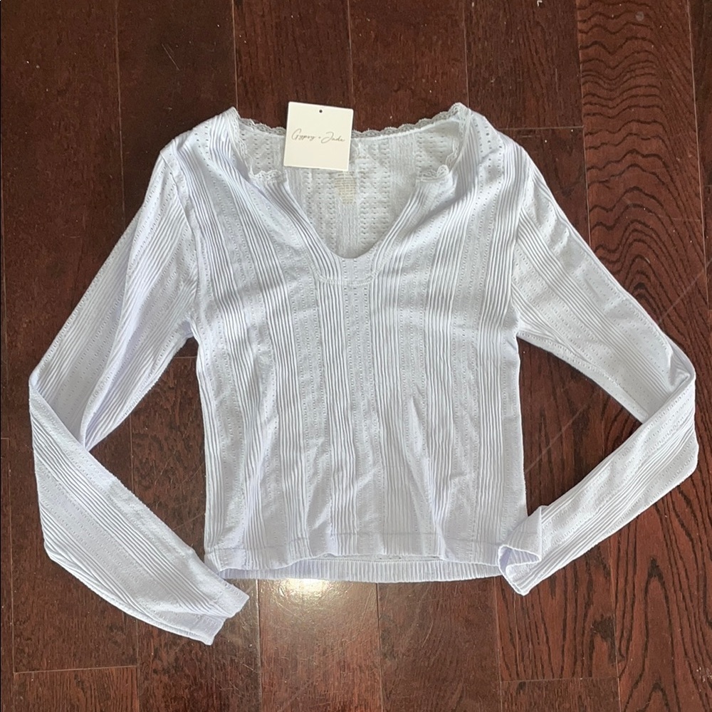 light Blue Long Sleeve Ribbed Top